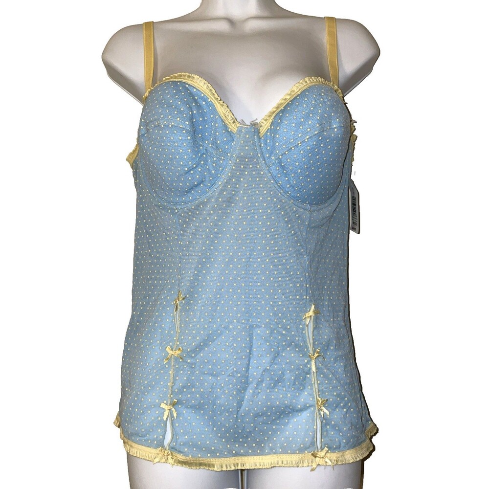 Torrid Mesh Bra Top Y2K Size 40D/DD Blue Polka Dot Mesh Yellow Bows Plus Sz New